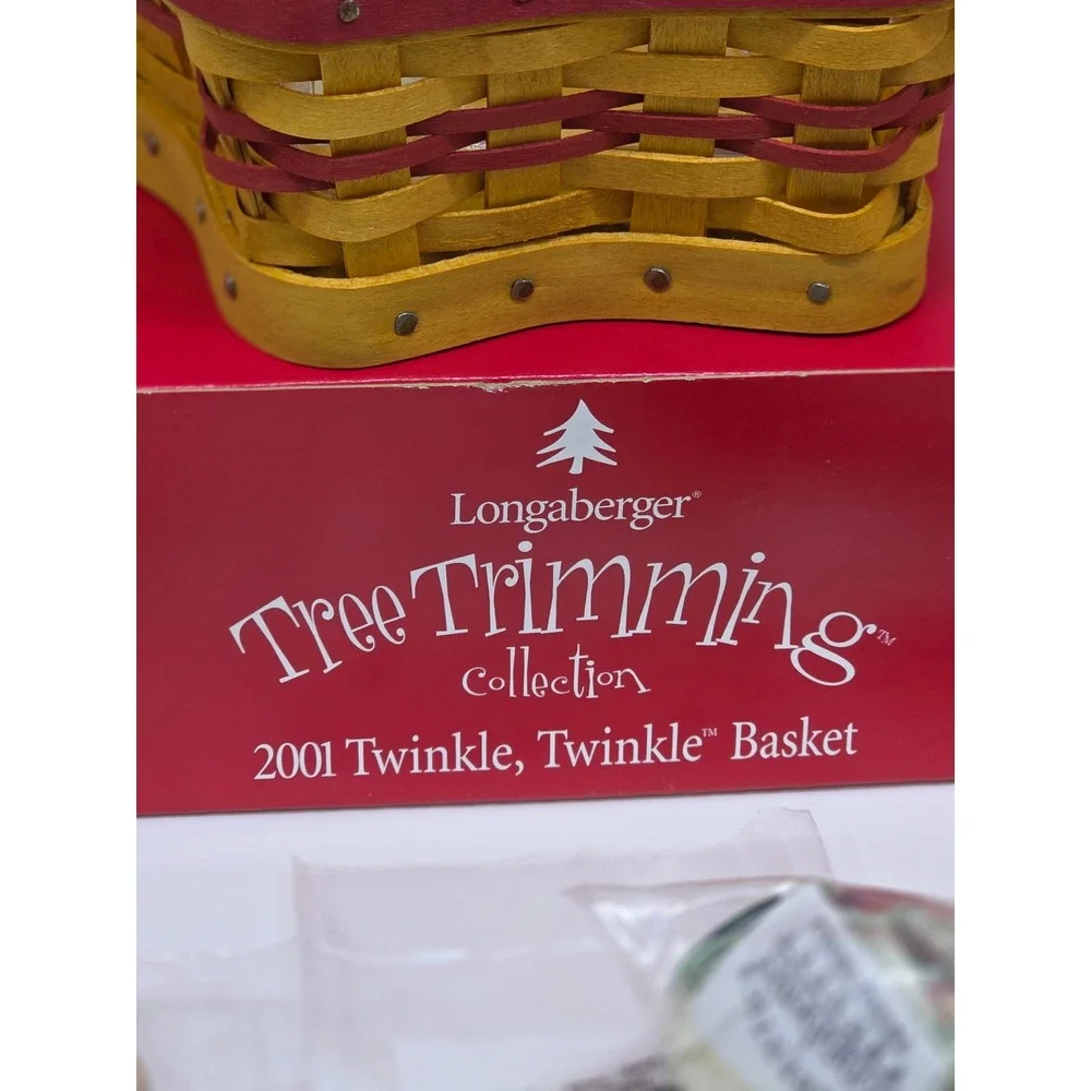 VTG Longaberger Tree Trimming Twinkle Twinkle Basket Star Yellow Red Woven 2001